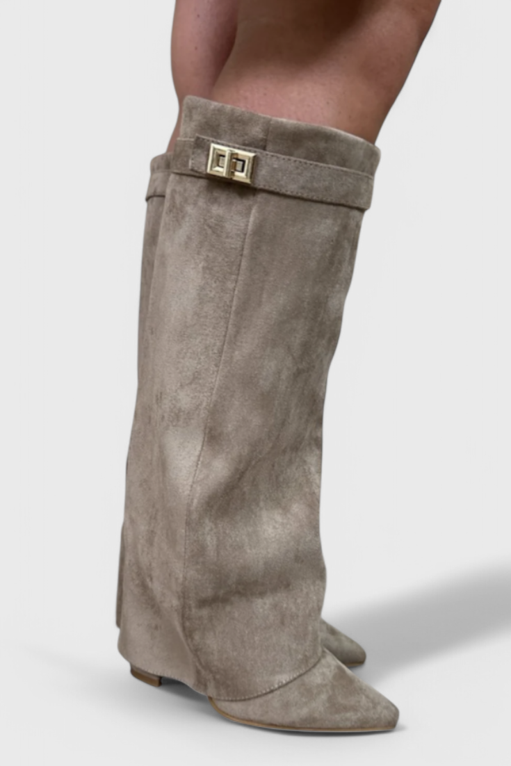 Grace | Gold Hardware Detail Pointed-Toe Waterproof Knee-High Boots