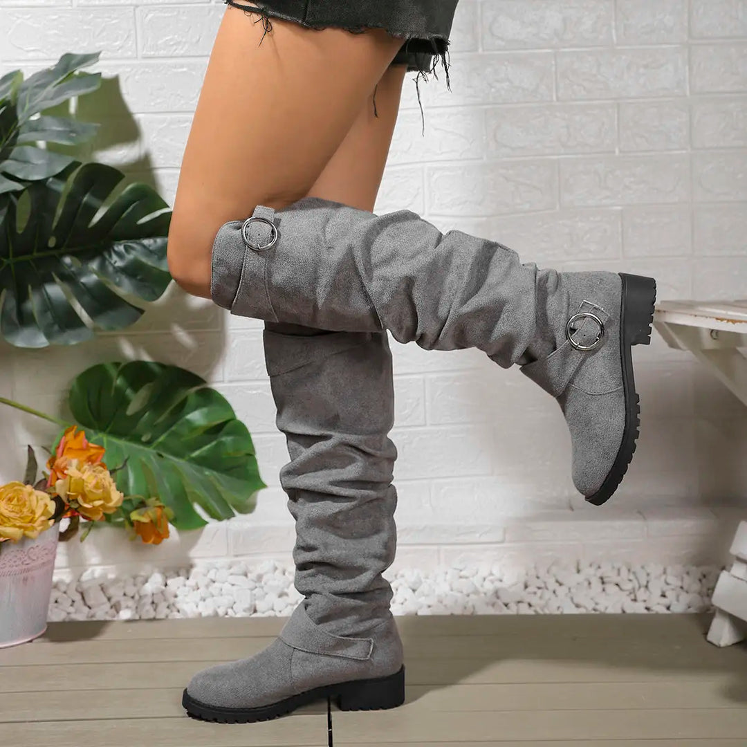 Knee-High Waterproof Boots | Low Block Decorative Ring Accents