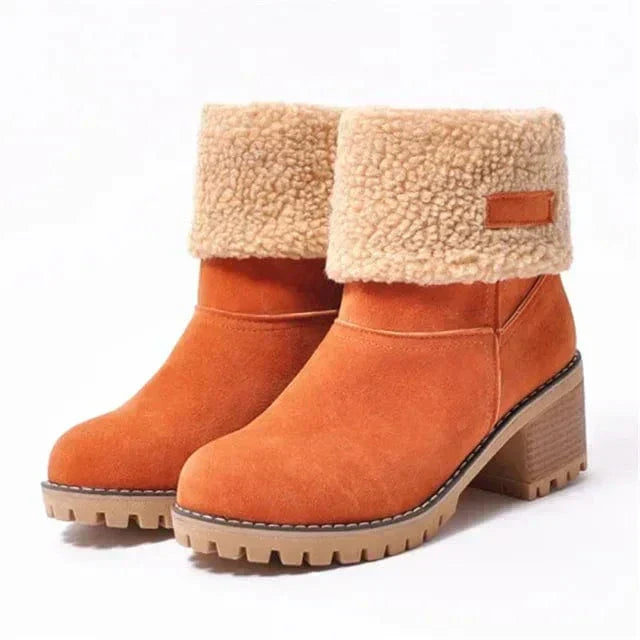 Bianca | Cuff Lug Sole Block Heel Winter Wool Ankle Boots