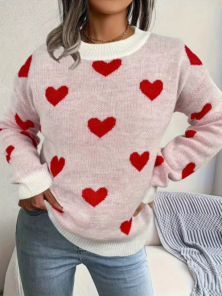 Montecito | Winter Round Neck Heart Pattern Knit Sweater