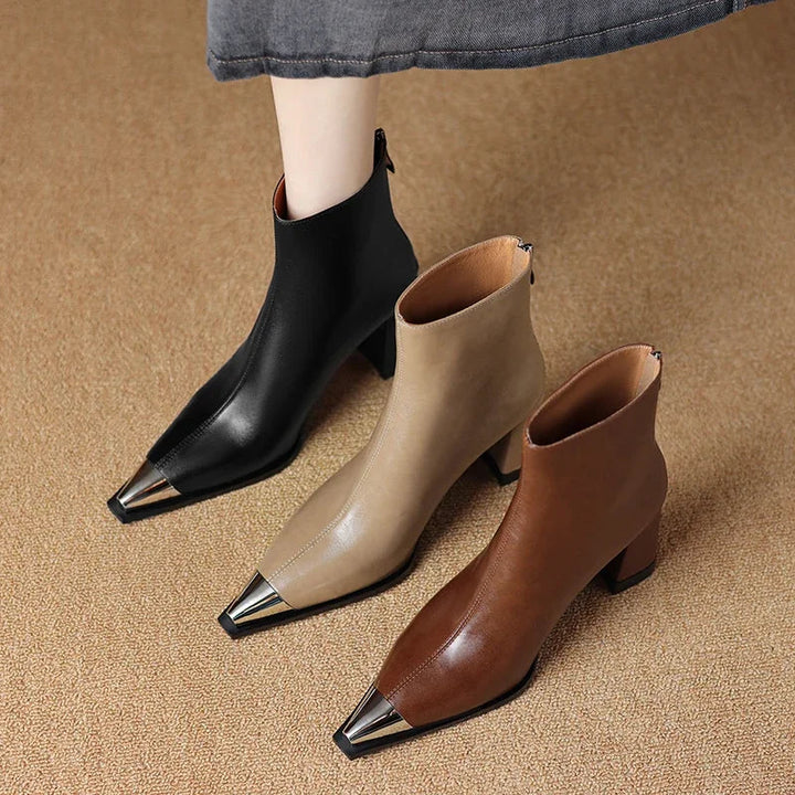 Ankle Leather Boots for Women | Pointed Closed Toe