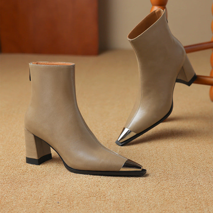 Ankle Leather Boots for Women | Pointed Closed Toe