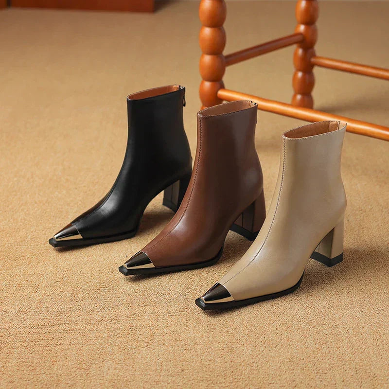 Ankle Leather Boots for Women | Pointed Closed Toe