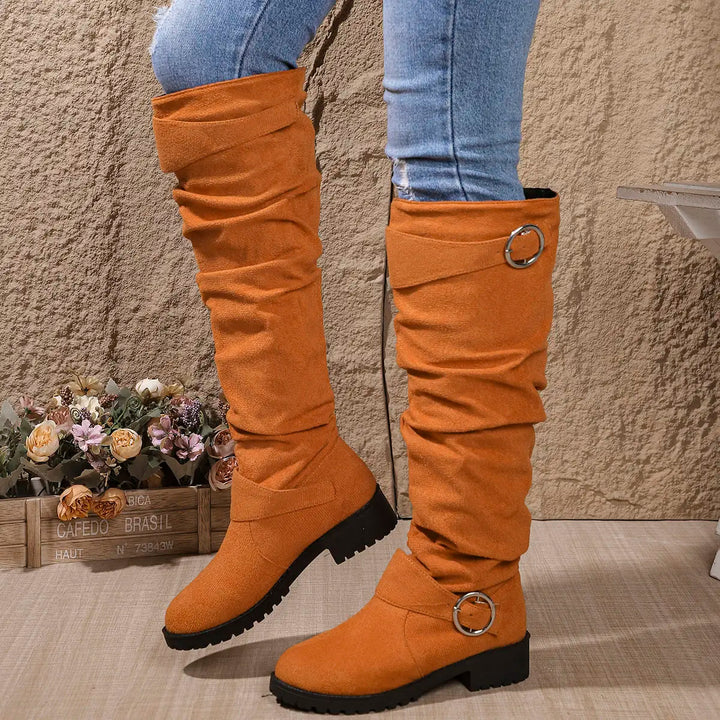 Knee-High Waterproof Boots | Low Block Decorative Ring Accents