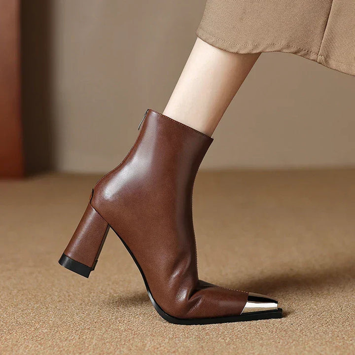 Ankle Leather Boots for Women | Pointed Closed Toe