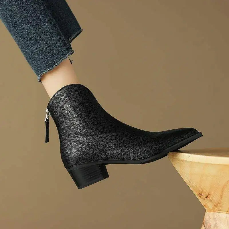 Elena | Waterproof Toe Side-Zip Leather Ankle Boots