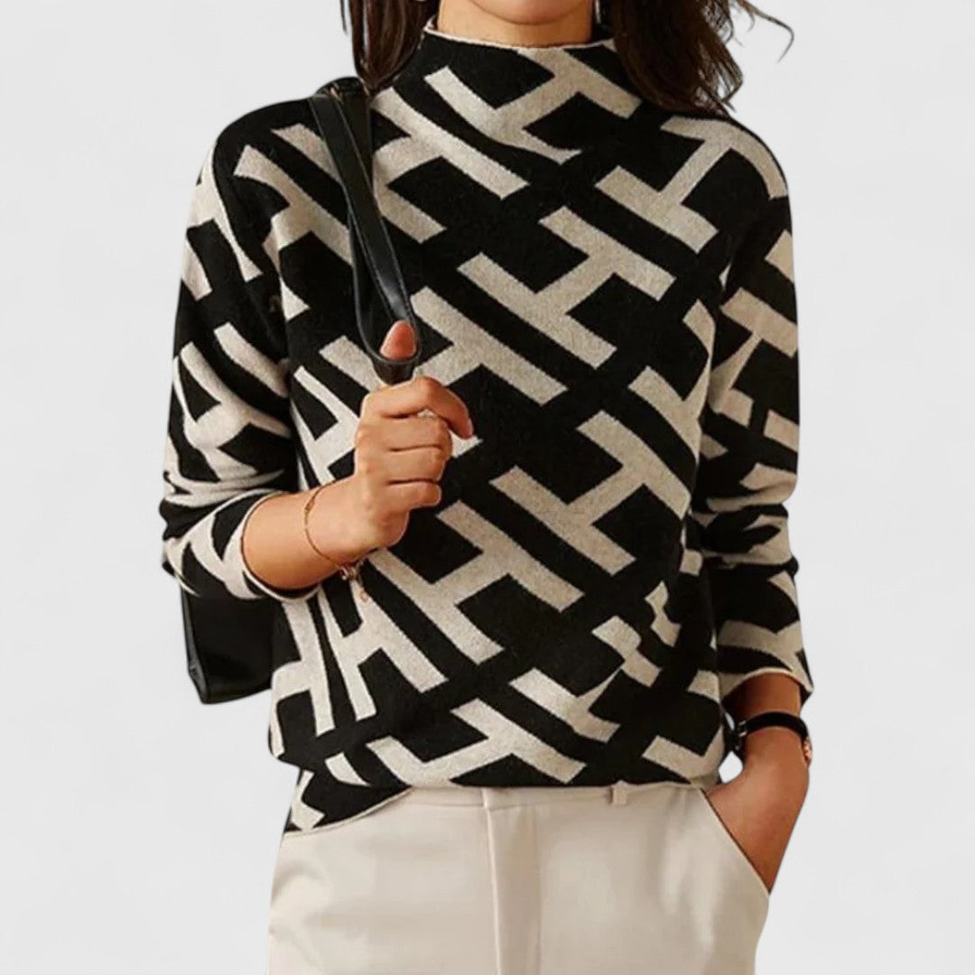 Palmera | Turtleneck Geometric Pattern Knit Sweater