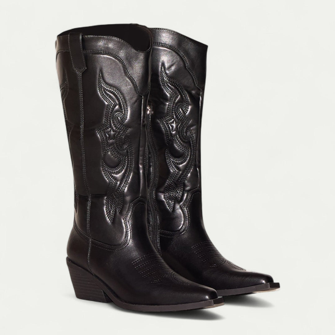 Cindy | Leather Embroidered Pointed Toe Western Cowboy Boots