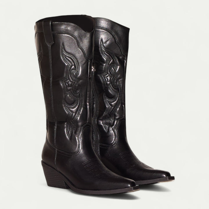 Cindy | Leather Embroidered Pointed Toe Western Cowboy Boots