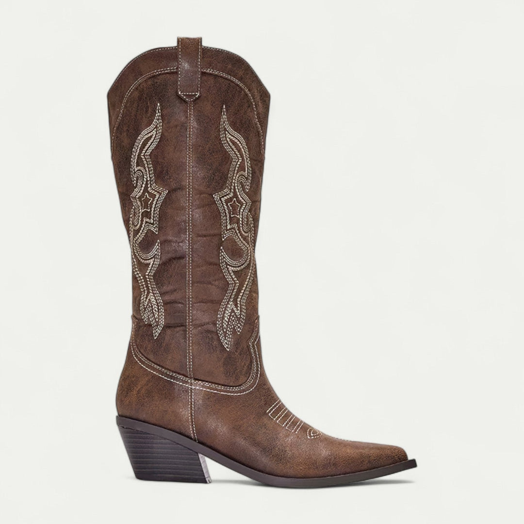 Cindy | Leather Embroidered Pointed Toe Western Cowboy Boots