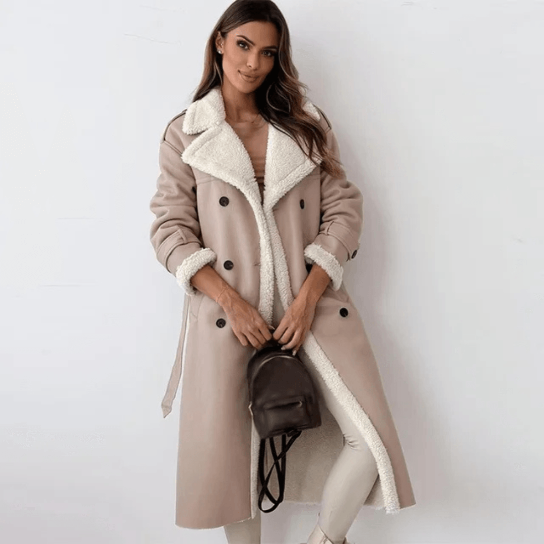 Megan | Faux Shearling Trim Belted Longline Trench Coat