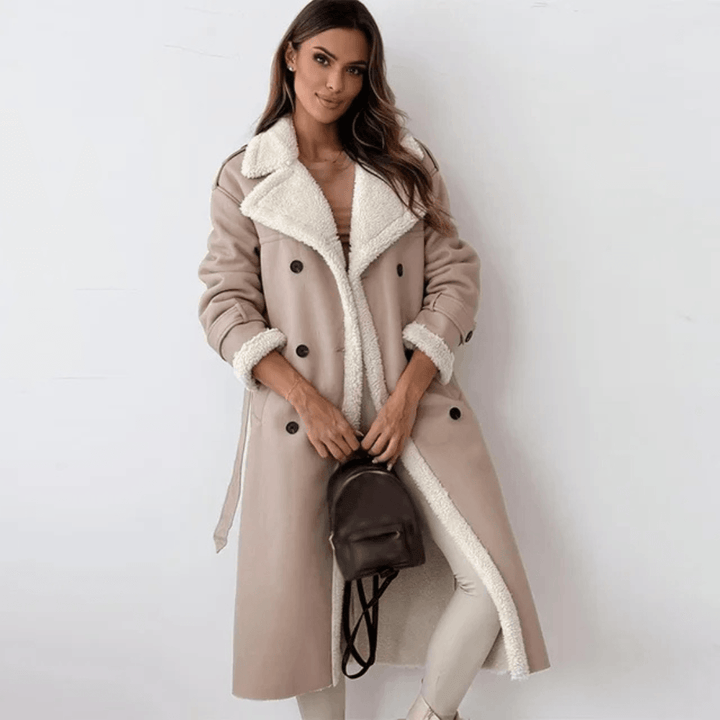 Megan | Faux Shearling Trim Belted Longline Trench Coat