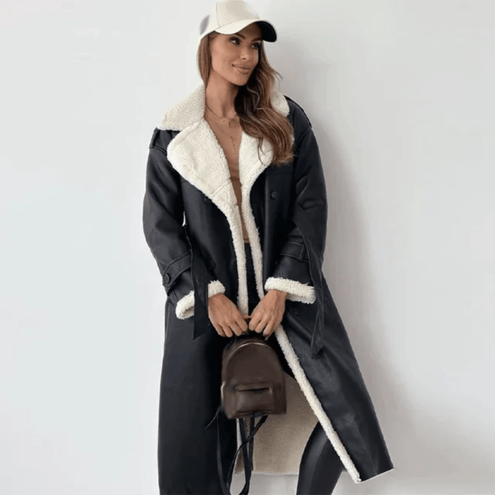 Megan | Faux Shearling Trim Belted Longline Trench Coat