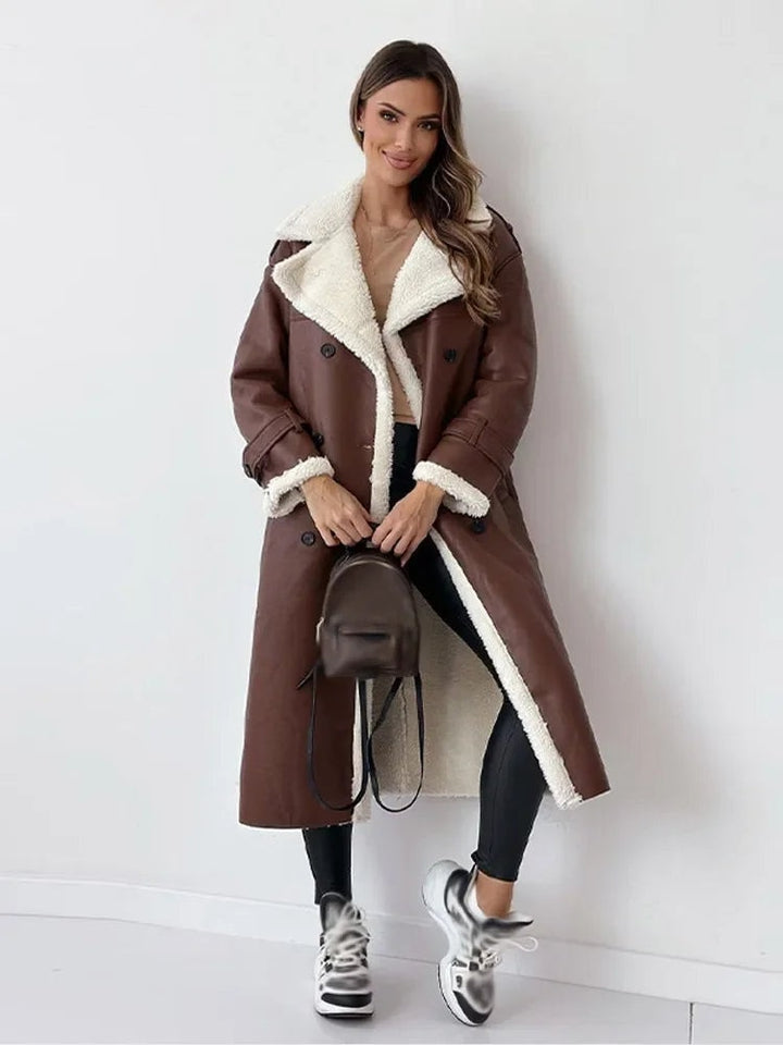 Megan | Faux Shearling Trim Belted Longline Trench Coat