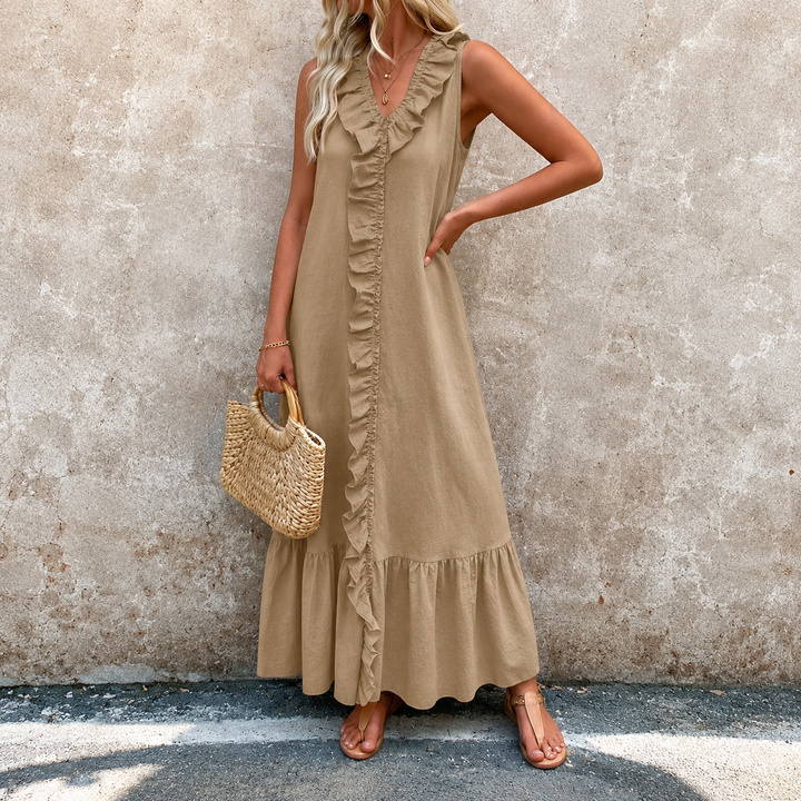 Cindy | Linen Kaftan Midi Dress – Women's Casual Summer Dress
