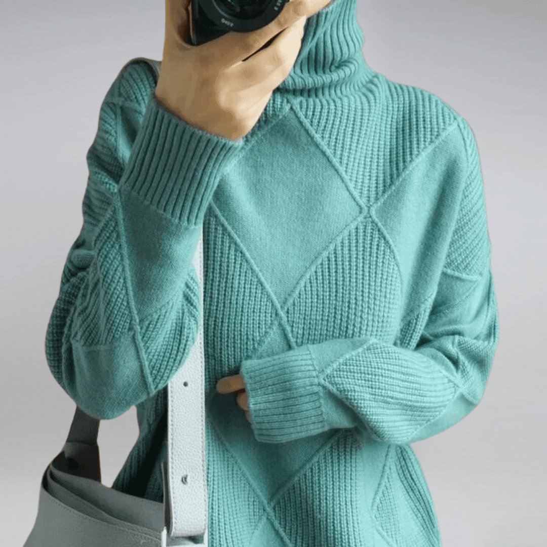 Adelina | Turtleneck Wool Panel Ribbed Knit Sweater