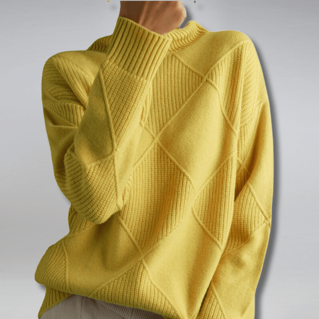 Adelina | Turtleneck Wool Panel Ribbed Knit Sweater