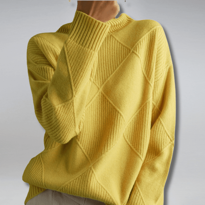 Adelina | Turtleneck Wool Panel Ribbed Knit Sweater