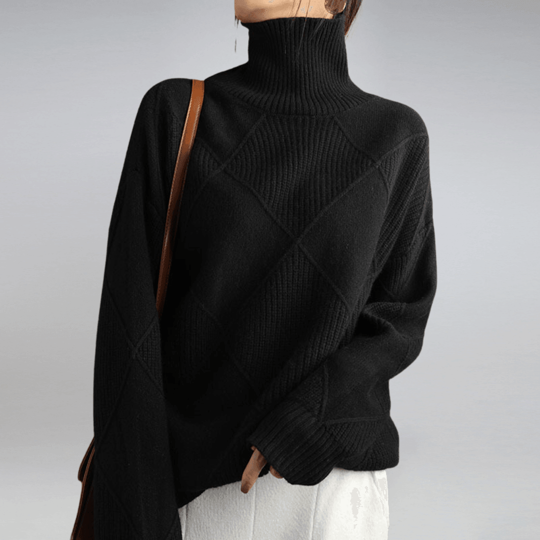 Adelina | Turtleneck Wool Panel Ribbed Knit Sweater