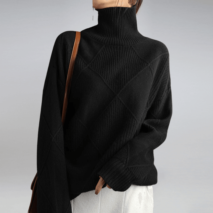 Adelina | Turtleneck Wool Panel Ribbed Knit Sweater