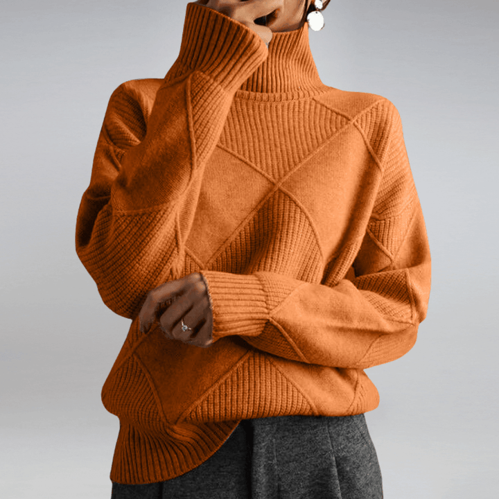 Adelina | Turtleneck Wool Panel Ribbed Knit Sweater
