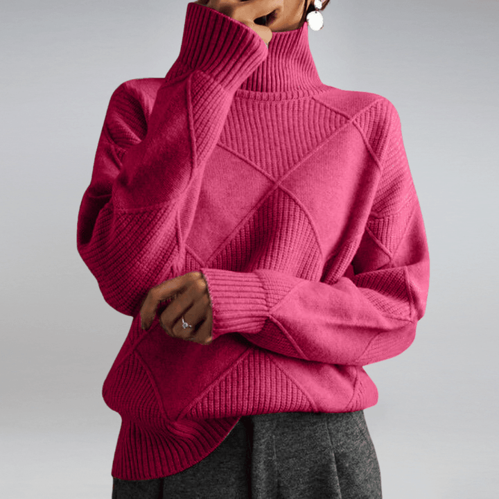 Adelina | Turtleneck Wool Panel Ribbed Knit Sweater