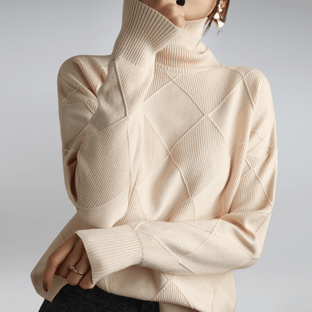 Adelina | Turtleneck Wool Panel Ribbed Knit Sweater