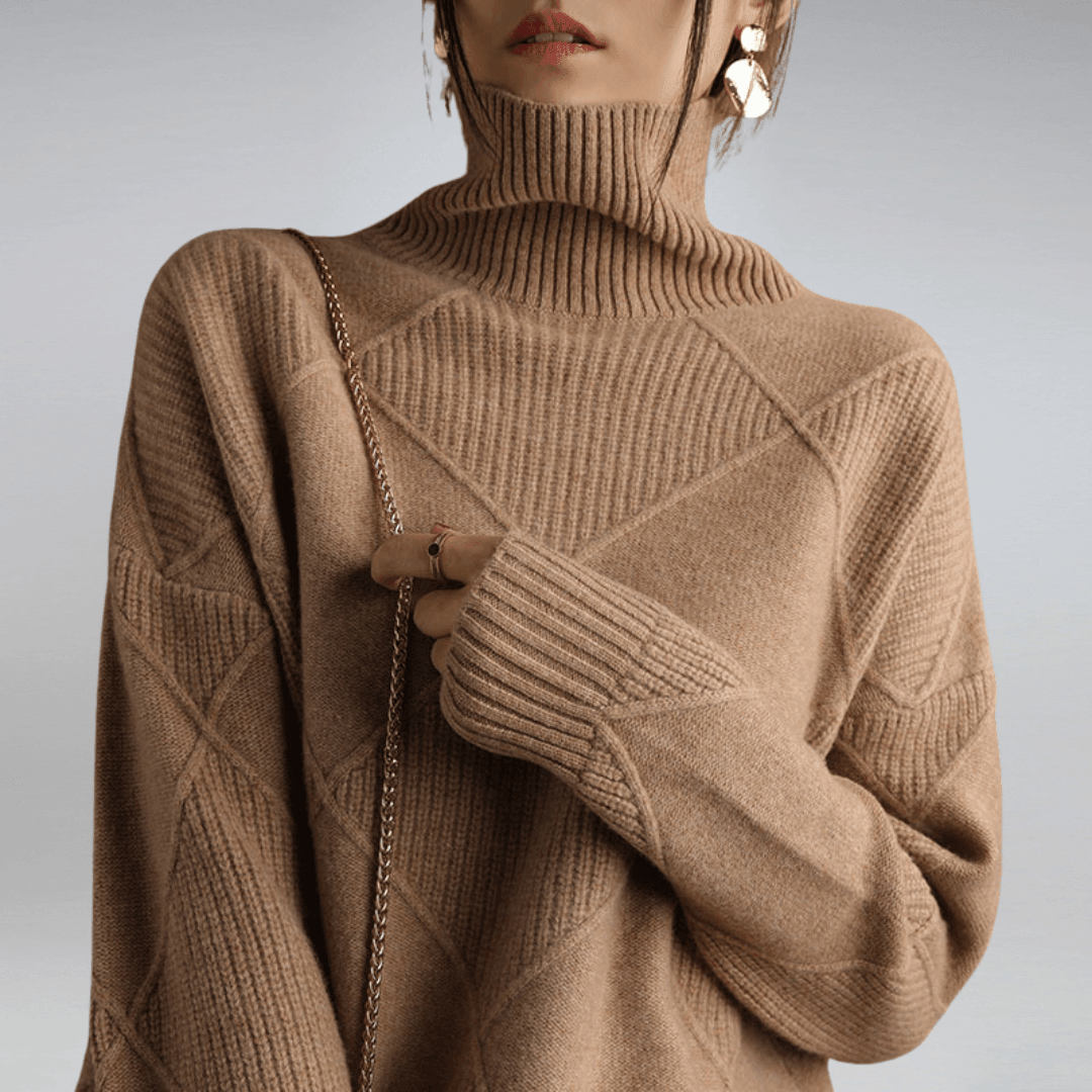 Adelina | Turtleneck Wool Panel Ribbed Knit Sweater