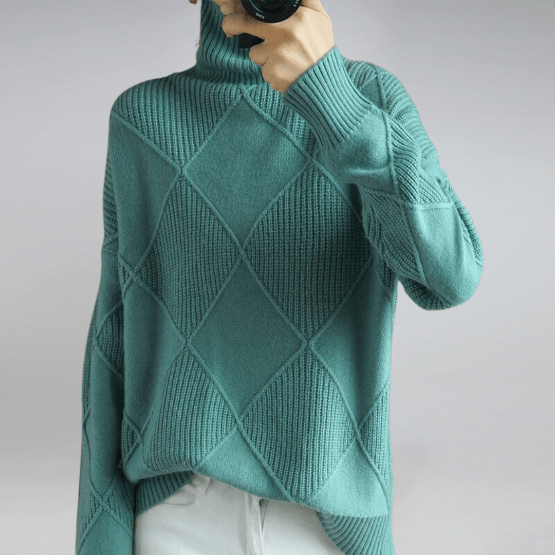 Adelina | Turtleneck Wool Panel Ribbed Knit Sweater