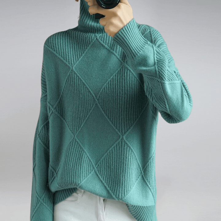 Adelina | Turtleneck Wool Panel Ribbed Knit Sweater