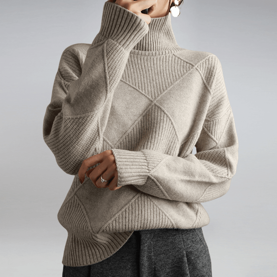 Adelina | Turtleneck Wool Panel Ribbed Knit Sweater