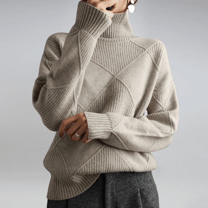 Adelina | Turtleneck Wool Panel Ribbed Knit Sweater