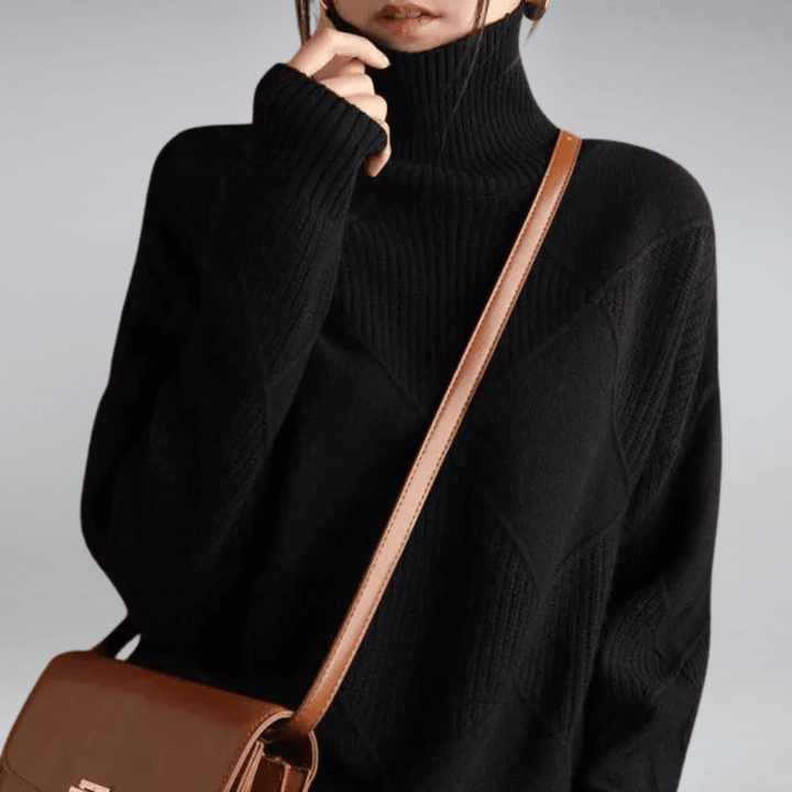 Adelina | Turtleneck Wool Panel Ribbed Knit Sweater