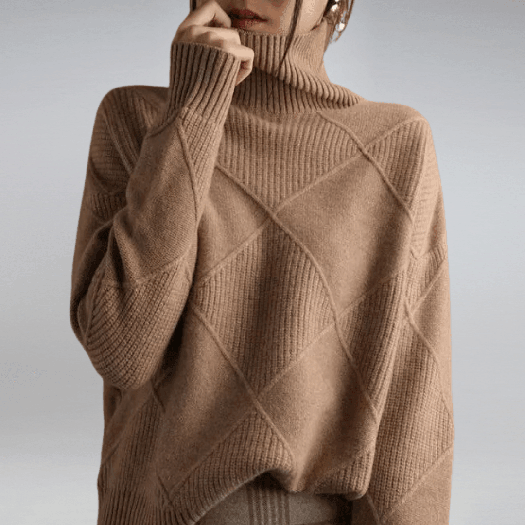 Adelina | Turtleneck Wool Panel Ribbed Knit Sweater