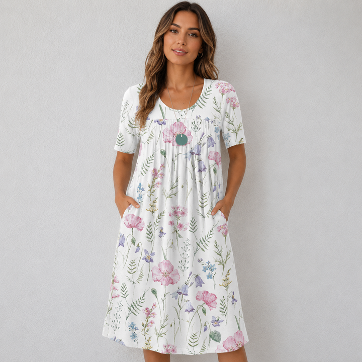 Anna | Floral A-Line Midi Dress – Women's Casual Summer Dress