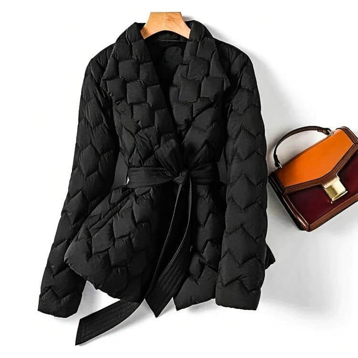 Carmel | Warm Belted Quilted Down Coat with Shawl Collar
