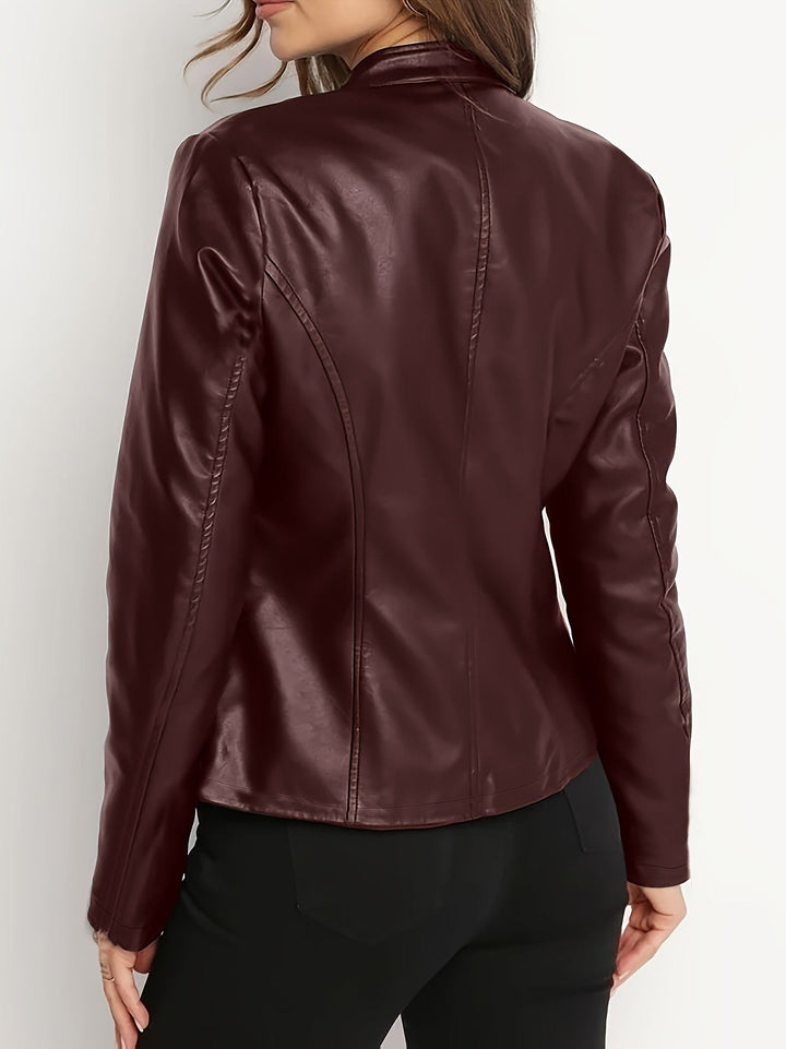 Serena | Elegant Faux Leather Zip-Front Jacket