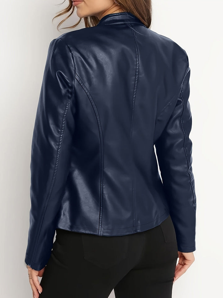 Serena | Elegant Faux Leather Zip-Front Jacket