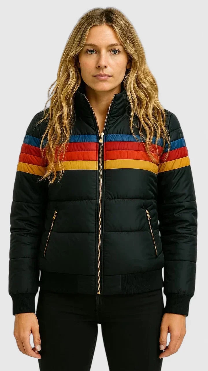 Sara | Warm Winter Quilted Retro Striped Puffer Jacket