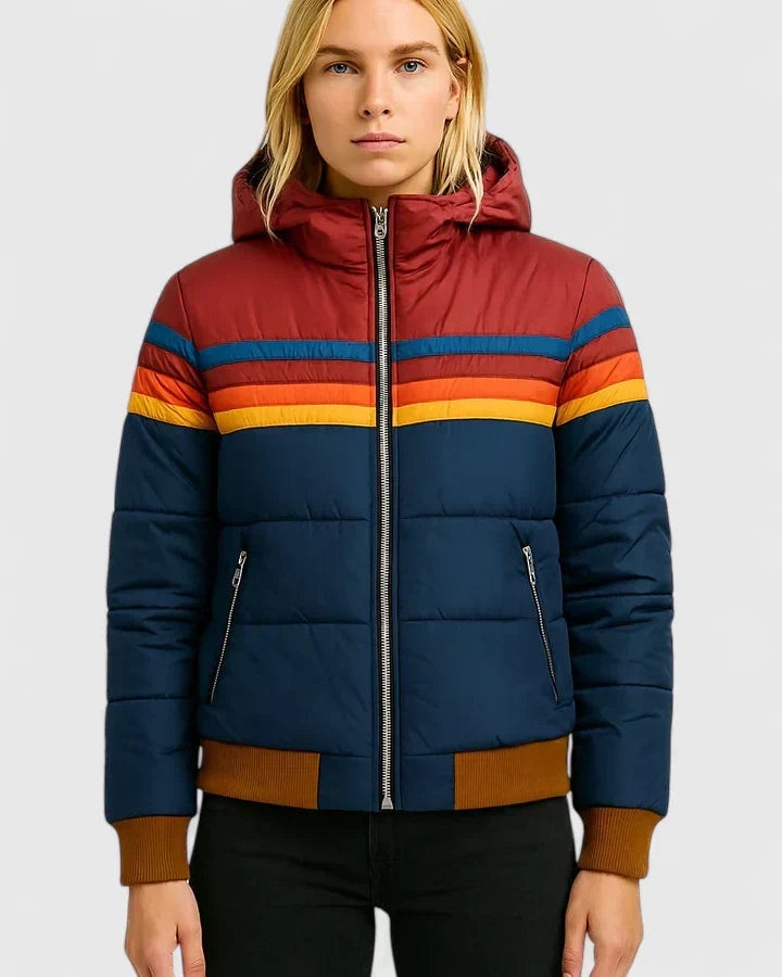 Sara | Warm Winter Quilted Retro Striped Puffer Jacket