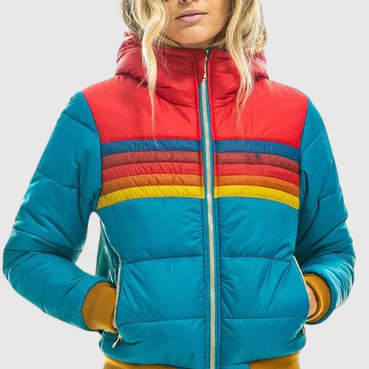 Sara | Warm Winter Quilted Retro Striped Puffer Jacket