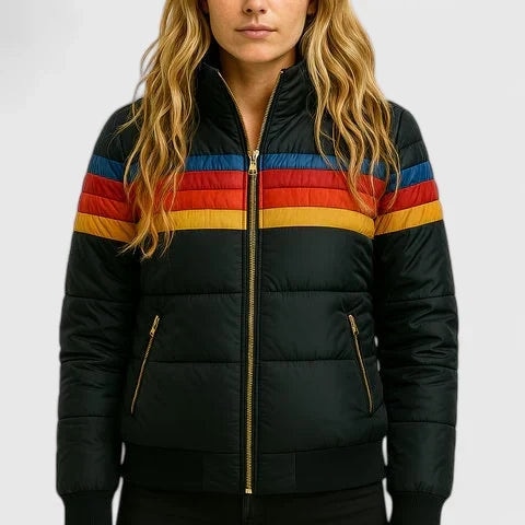 Sara | Warm Winter Quilted Retro Striped Puffer Jacket