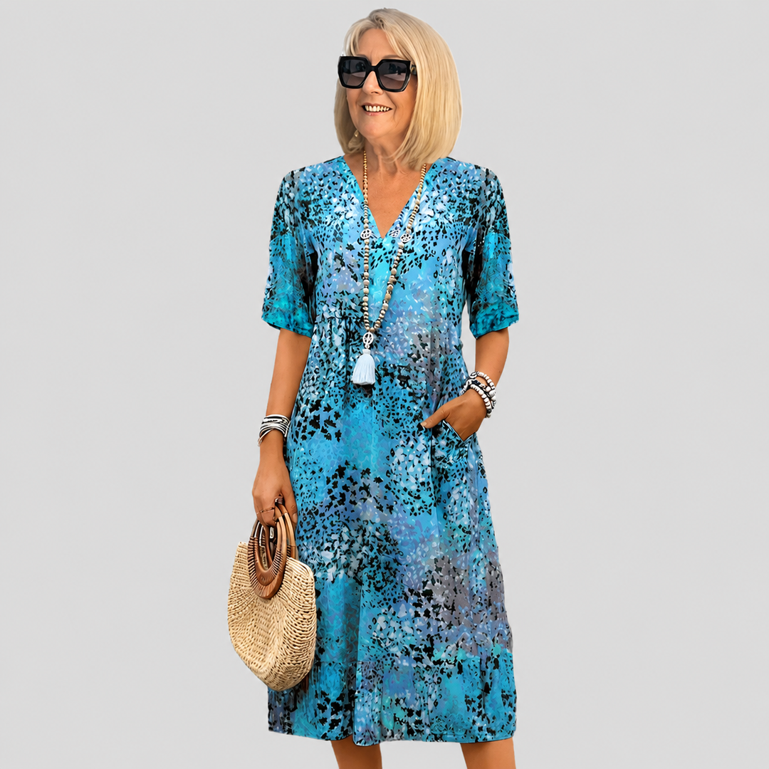 Tara | Elegant Floral Midi Dress with Tummy Coverage