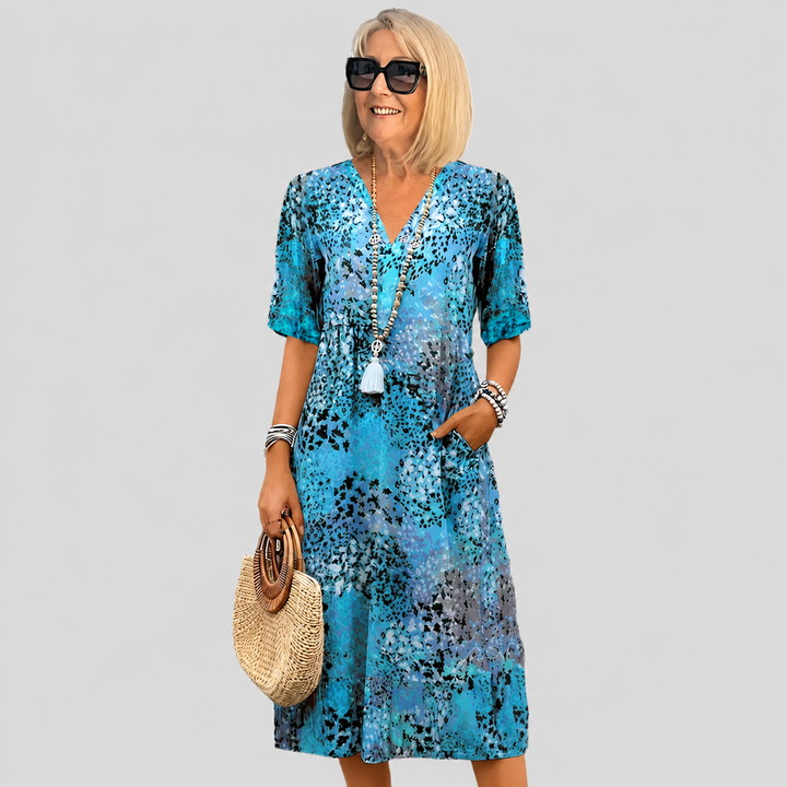 Tara | Elegant Floral Midi Dress with Tummy Coverage
