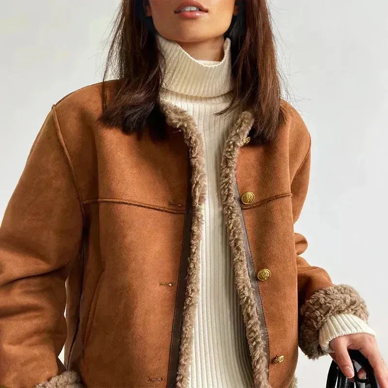 Savannah | Winter Suede Sherpa-Lined Button-Up Jacket