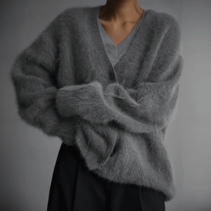 Pam| Cozy Oversized Fuzzy Button-Front Cashmere Sweater