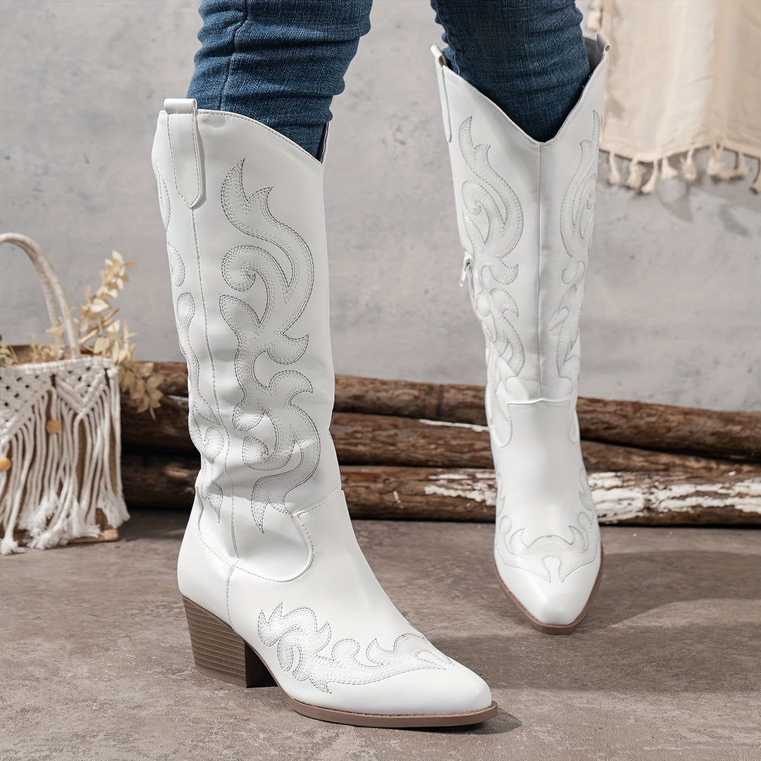 Jenny | Knee-High Leather Block Heel Cowboy Boots