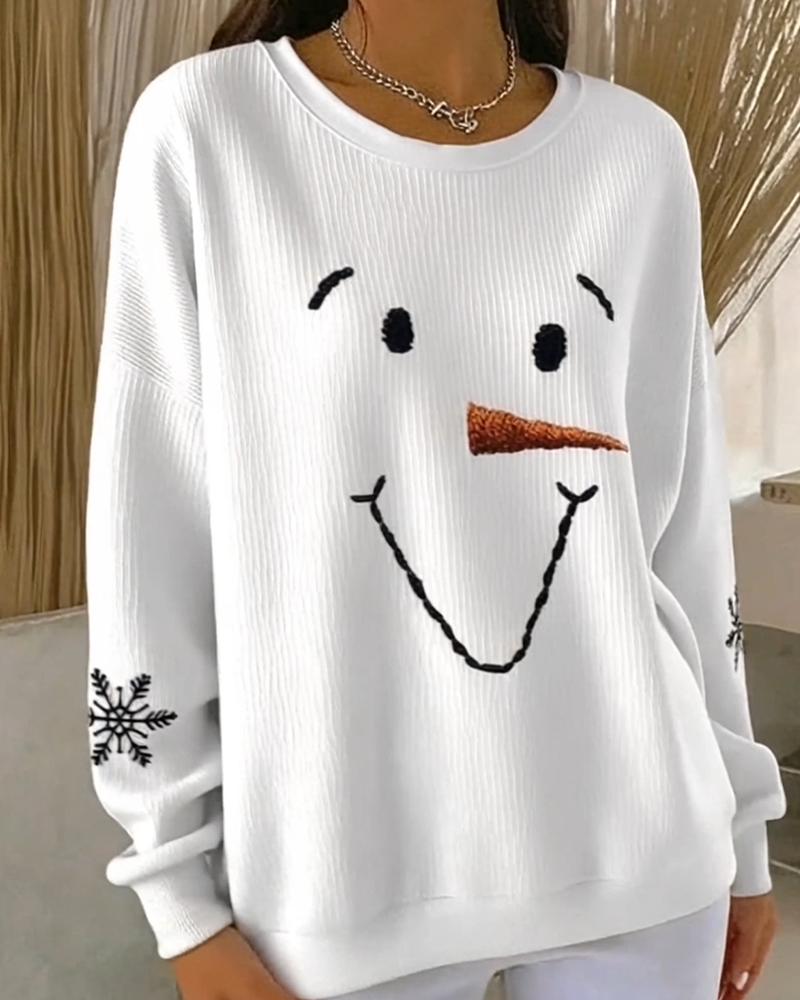 Christmas Sweatshirt for Women | Cute Snowman Face Ribbed
