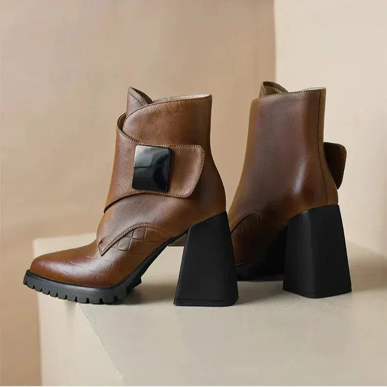 Marcella | Buckle Detail Leather Waterproof Ankle Boots