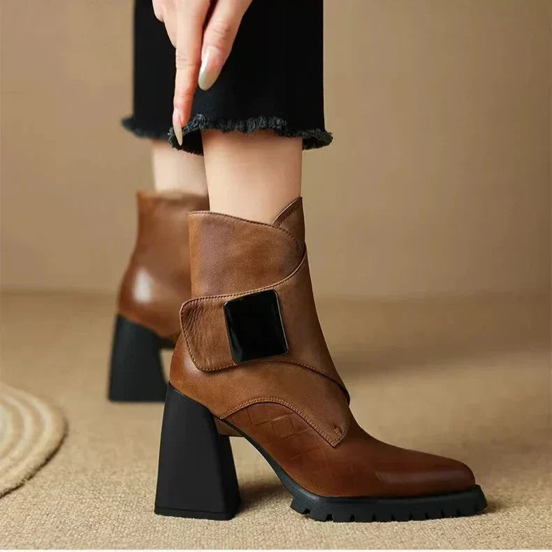 Marcella | Buckle Detail Leather Waterproof Ankle Boots